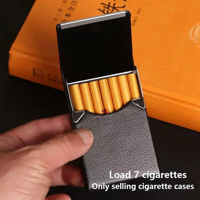 Slim Metal Cigarette Case for 7 King cigarettes Size | veneer LeatherWrap&stainless SteellFlip Top & Portable Premium Gift Box