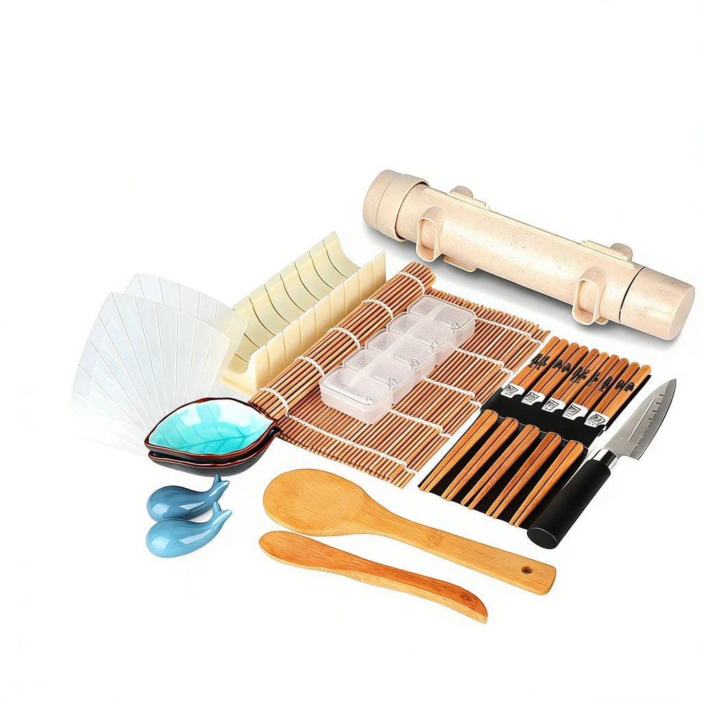 Sushi Making Kit 20 in 1 Sushi Bazooka Roller Kit With Sushi Knife, Bamboo Mats, Bazooka, Rice Mold, Chopsticks, Sauce Dishes