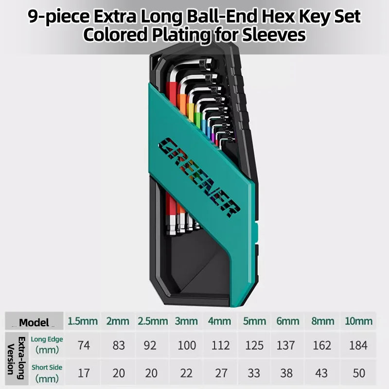 GREENERY Rainbow Hex Key Allen Wrench Set High-strength Extended Universal Wrench L Wrench Metric Hex Key for Allen Screws
