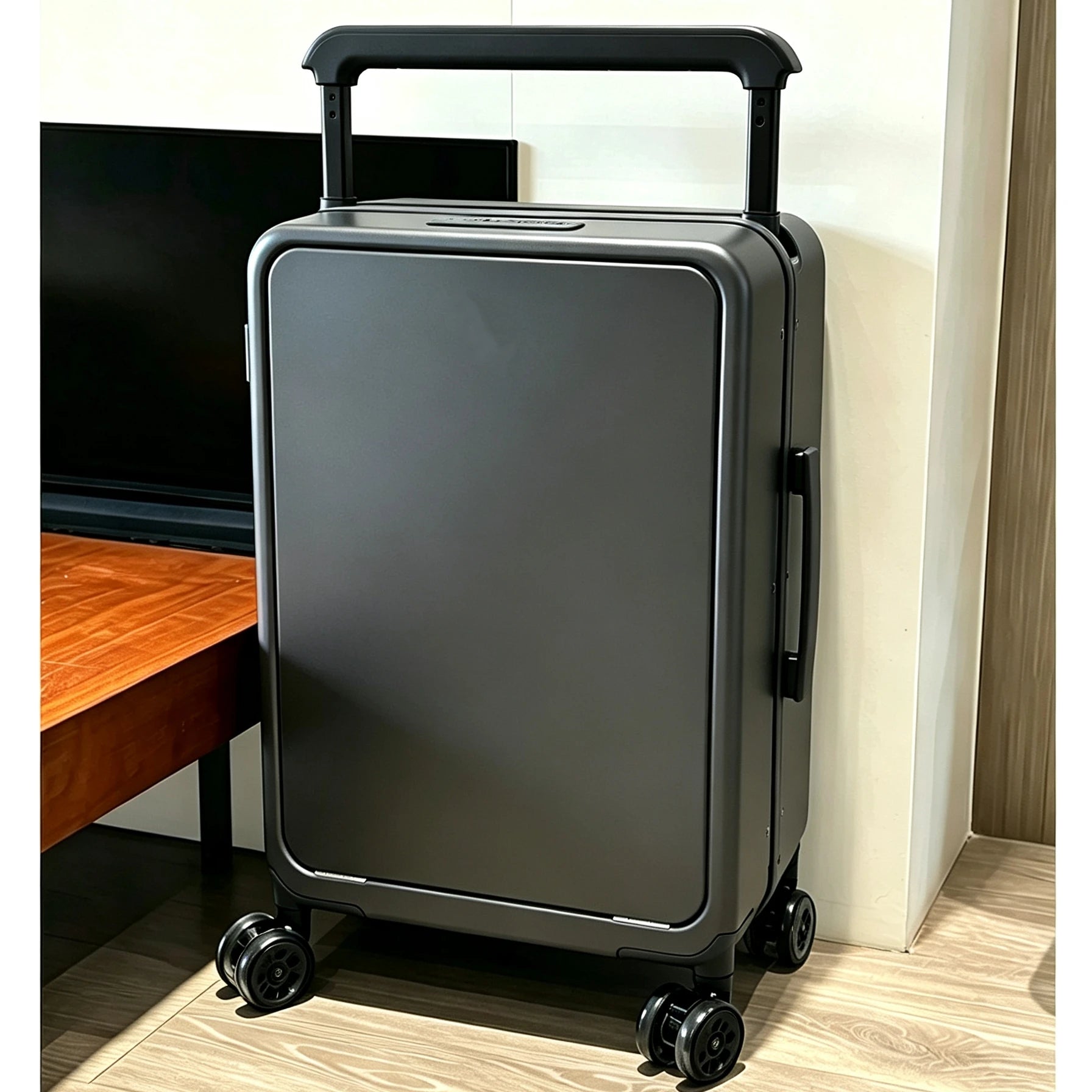 Front Opening Laptop Pocket Rolling Luggage Wide Handle Travel Suitcase 20inch Boarding Carry-On Aluminum Frame Trolley Case Bag