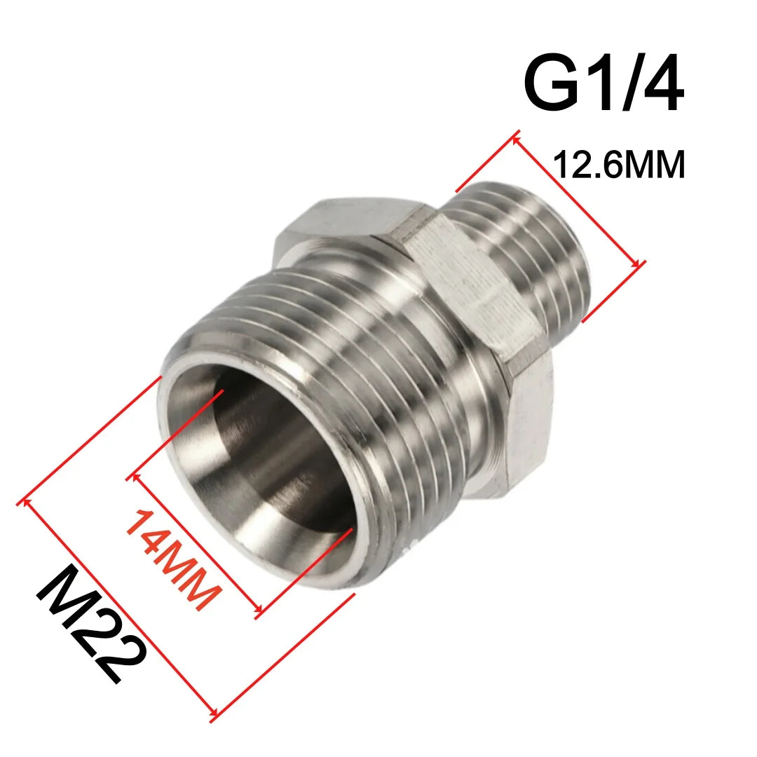 Stainless Steel Pressure Washer Coupling Adapter M22-14/15mm Male to G3/8 and G1/4 Male Thread Fitting 4500 PSI