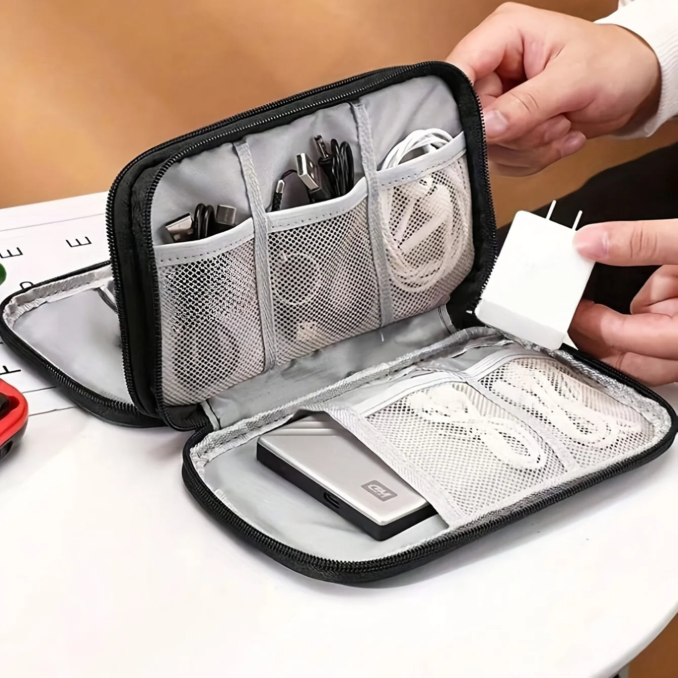 Cable Organizer Bag Double Layer Waterproof Portable Travel Digital Accessories for Power Bank Earphone Charger USB Cord Phone