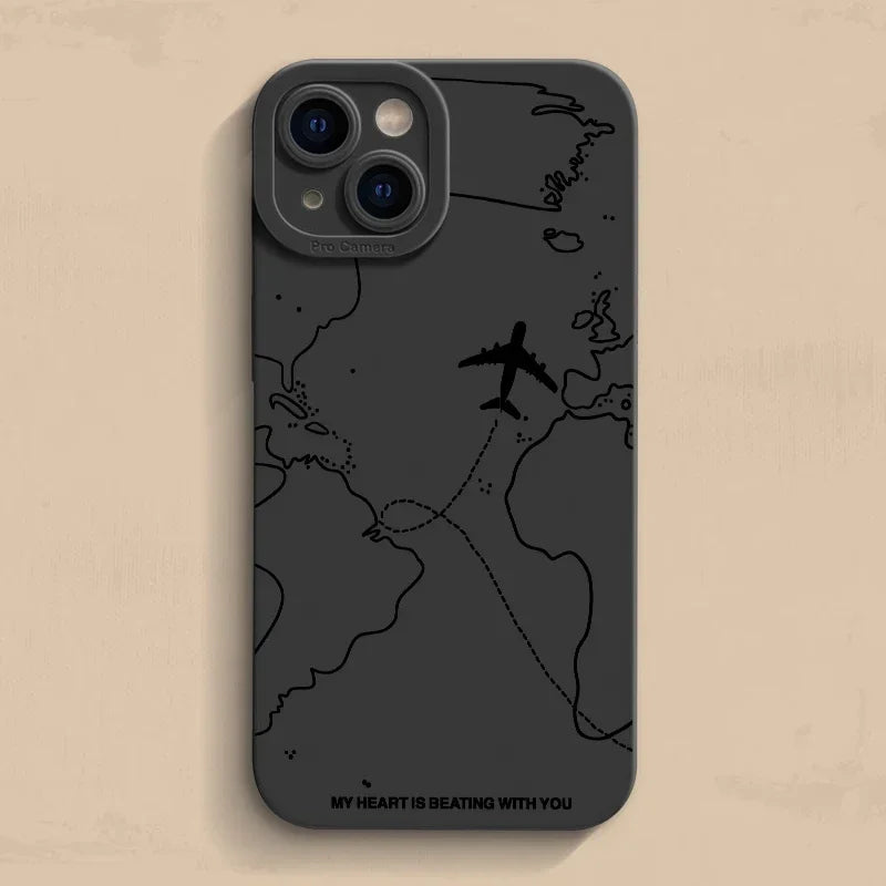 Travel-nspired Airplane Route Desian Phone Case For iPhone 16 15 14 13 12 11 Pro Max Mini 7 8 Plus X XR XS Soft Silicone Cover