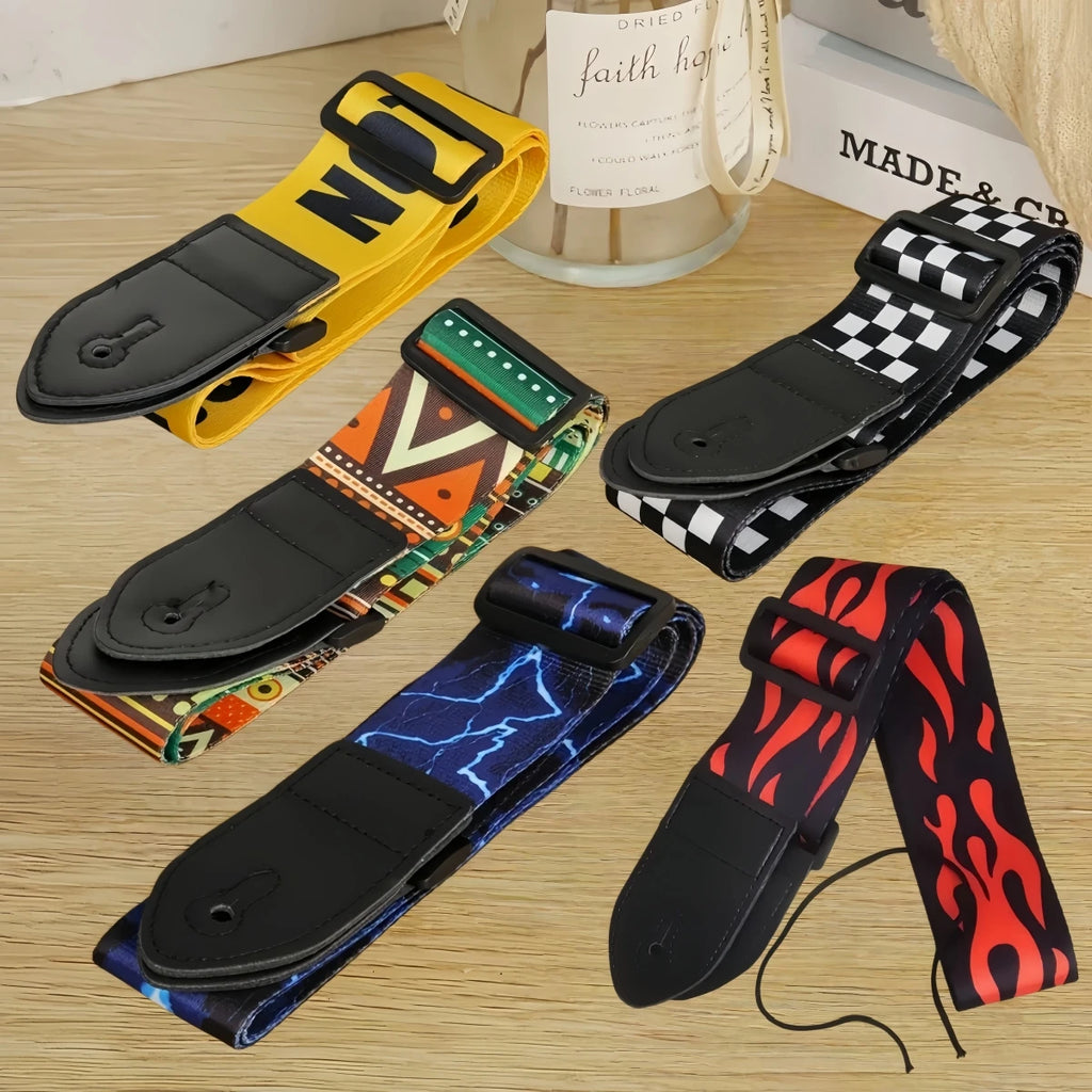 Miwayer 1pc Extra Wide Acoustic Guitar Strap, Leather Belt Adjustable Shoulder Strap with Artistic Print for Guitar & Bass