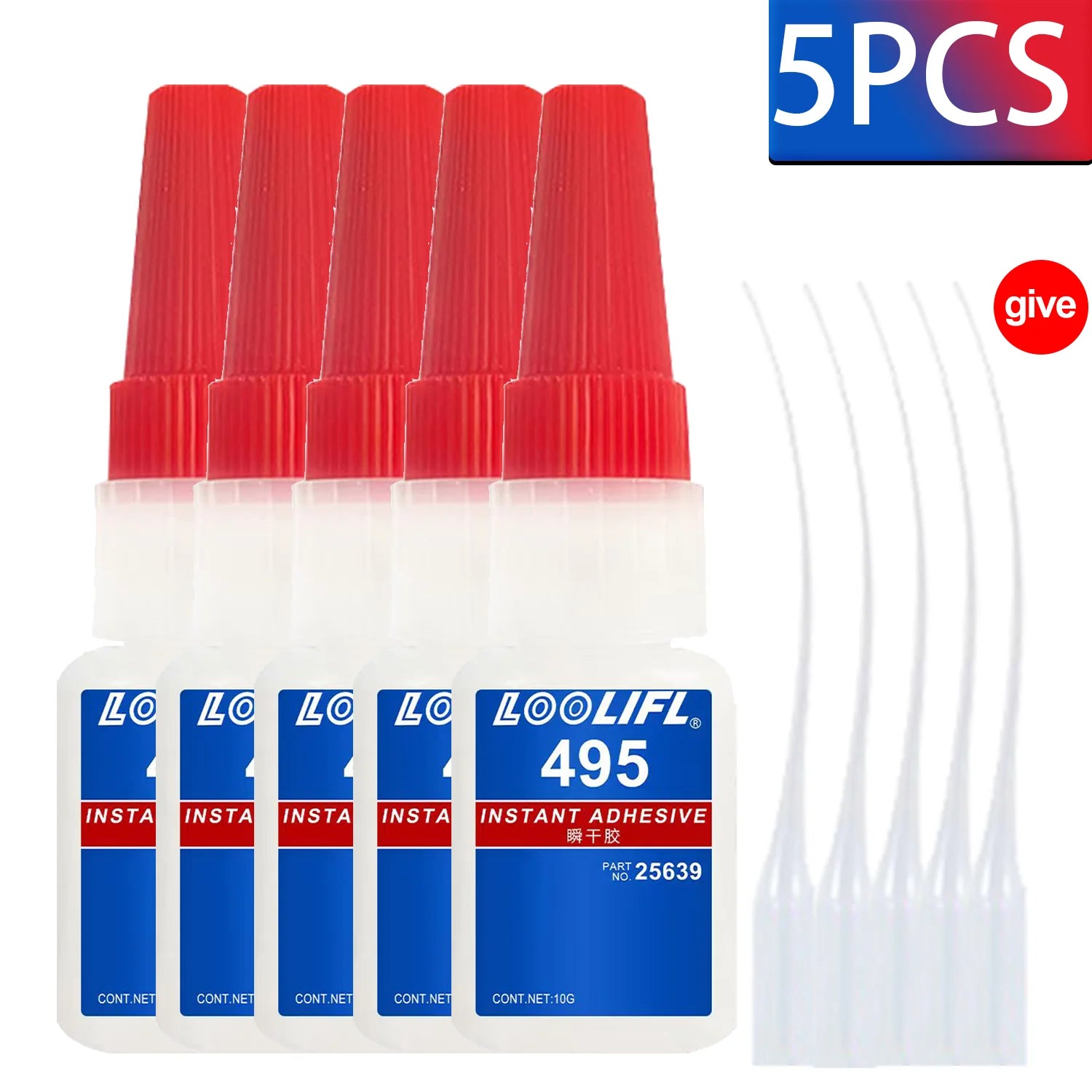 LOOLIFL 5PCS 495 Super Glue Plastic Professional Adhesive TransparentCyanoacrylate Glue Fast Drying Odorless Long Lasting Bondin