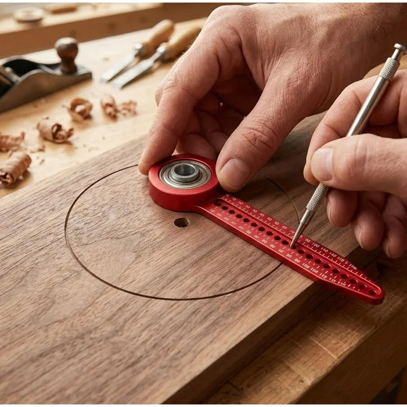 Smooth Bearing Woodworking Compass Adjustable Rotary Ruler Plastic Circle Drafting Tool Layout Gauge for Carpenter Drafting DIY