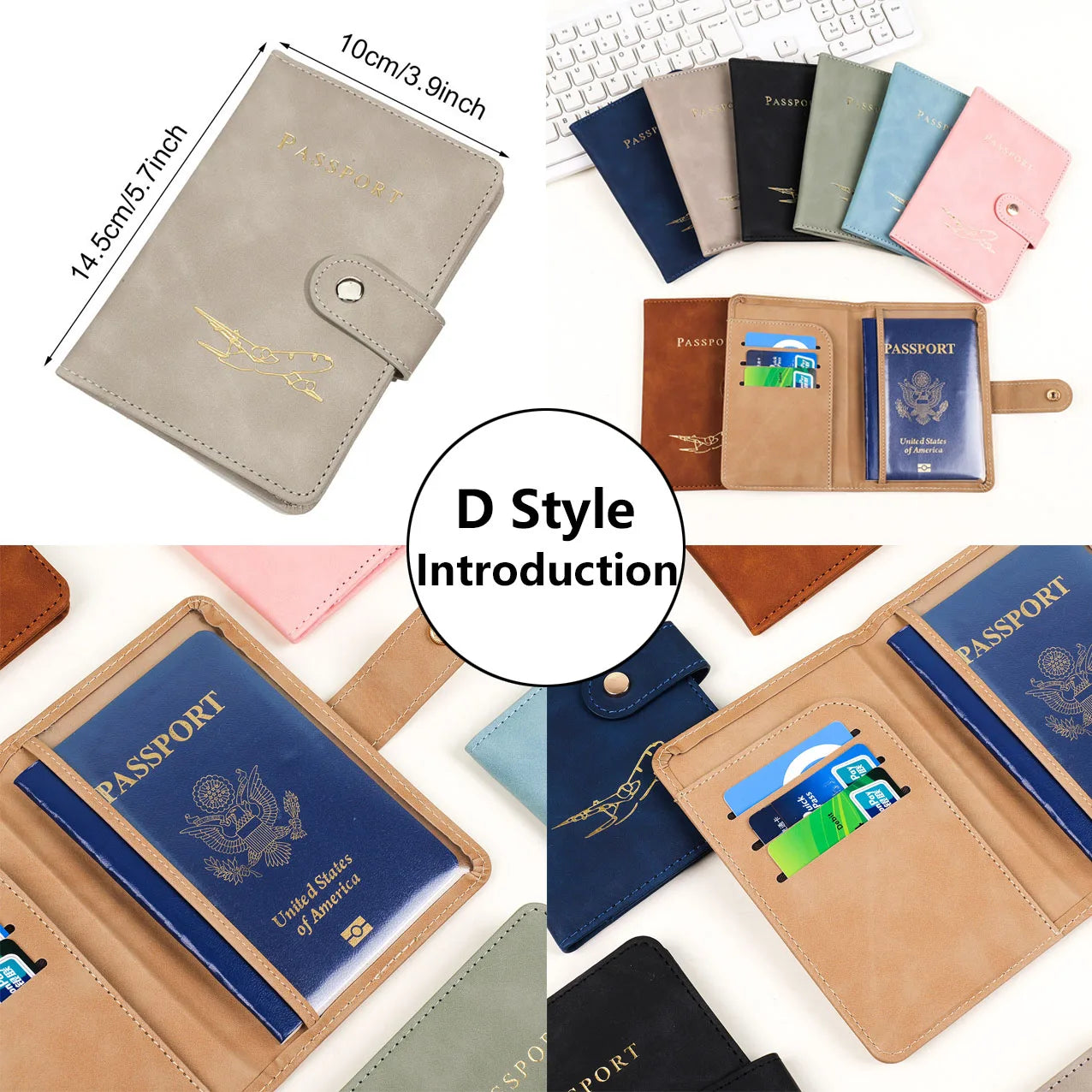 Soft PU Leather Multi Slot Passport Cover with Airplane Logo Snap Closure SIM Card Holder Travel ID Document Ticket Wallet