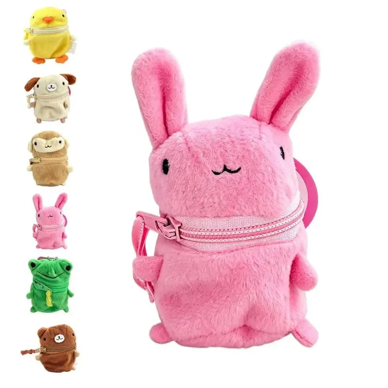 Cute Pink Fluffy Rabbit Coin Purse Keychain Cartoon Plush Doll Bag Charm Kawaii Mini Wallet Pendant Festival Gift