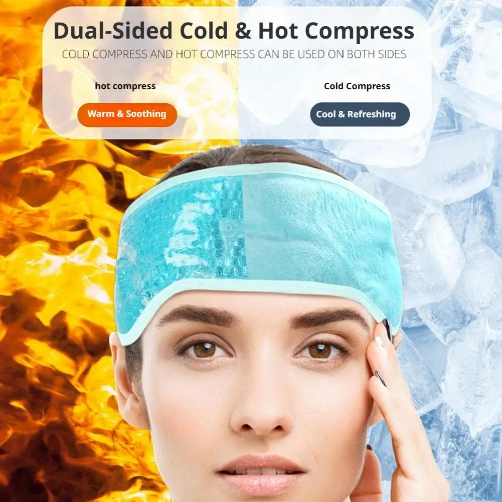 Hot Cold Therapy Gel Bead Headband Adjustable Elastic Drawstring Soft Fabric Reusable Migraine Relief Hot Cold Compress Wrap