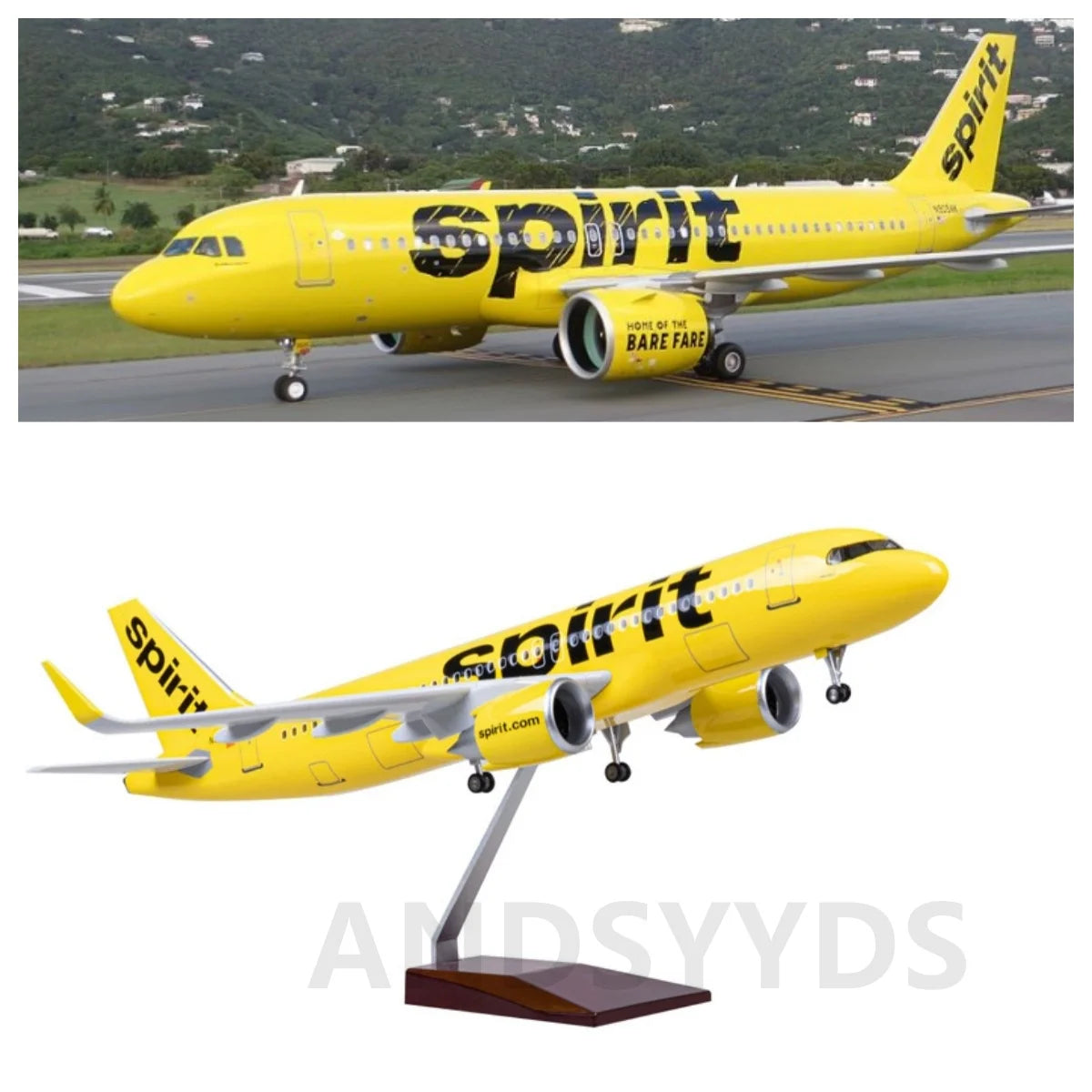 47cm Airplane Toy Model Spirit Airlines A320 NEO Aviation Enthusiast Gift Resin Toy Aircraft With Wheels & Led Light Collection