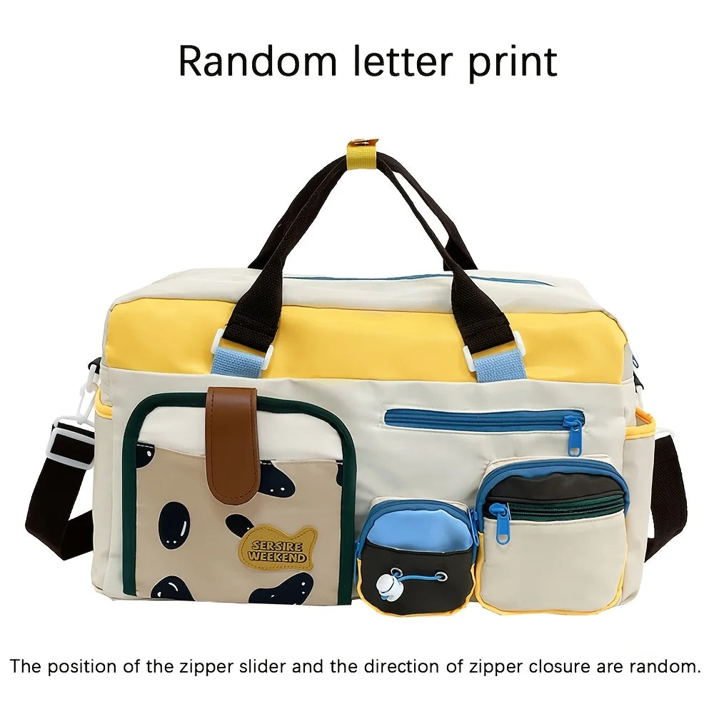Large Capacity Color Block Travel Duffel Bag,Portable Overnight Duffel Bag,Sport Fitness Tote Bag