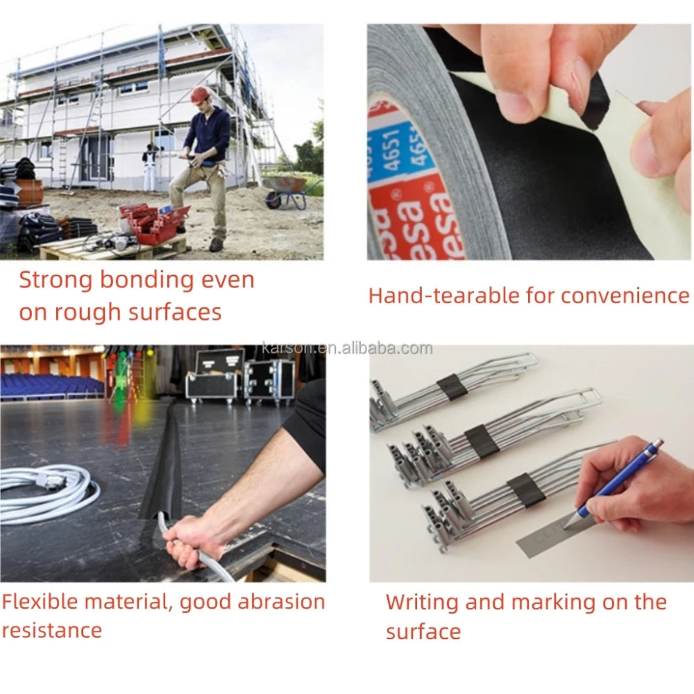 Indoor Outdoor, High Quality, Strong Adhesive Black Single Side Repair Tape, Tesa 4651 Premium Acrylic Coated Cloth Tape