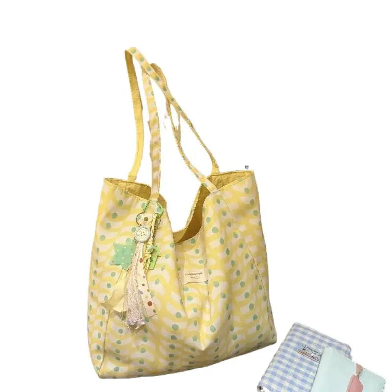 1PCS Korean Style Reversible Canvas Tote Bag Large Capacity Casual Shoulder Bags For Women Student Work Gift Shopping Bags