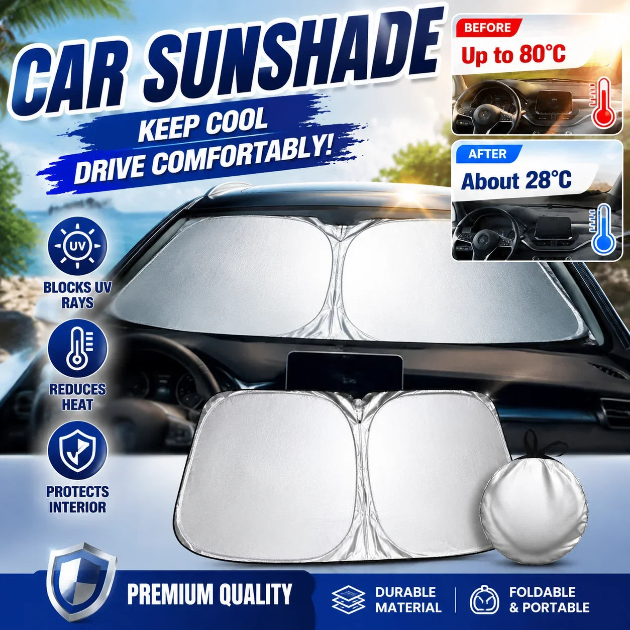 High-Efficiency Folding Windshield Sunshade for Tesla Model Y 3 Heat Block Sun Protection Visor Accessories