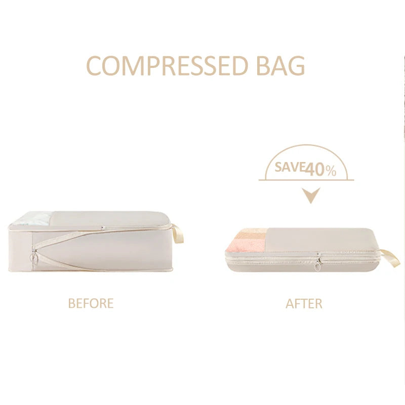 2pcs Set Soft Travel Organizer Storage Bag Suitcase Packing Cubes Set Portable Luggage Clothes Underware Tidy Pouch Compressible