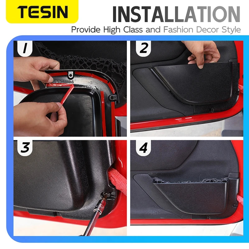 Car Front Rear Door Mesh Pockets Storage Box Organizer Tray for Jeep Wrangler JK 2011-2017 Stowing Tidying Interior Accessories