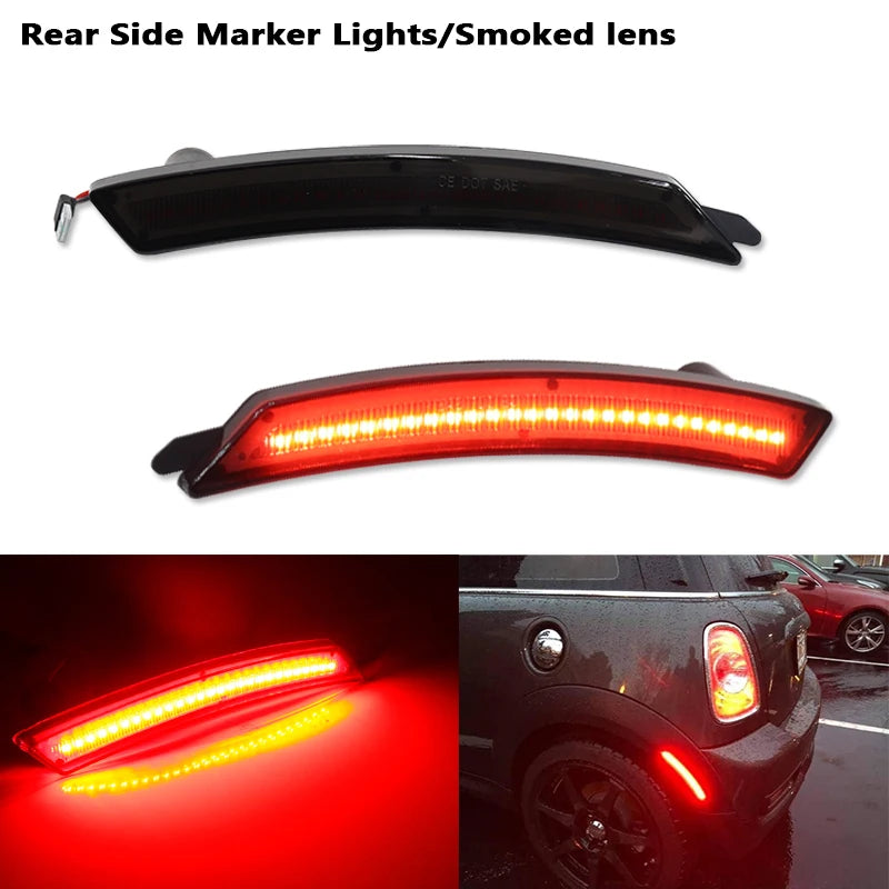 For Mini Cooper R55 R56 R57 R58 R59 R60 R61 Smoked Lens LED Side Marker Lamp Amber Front Red Rear Side Fender Lights