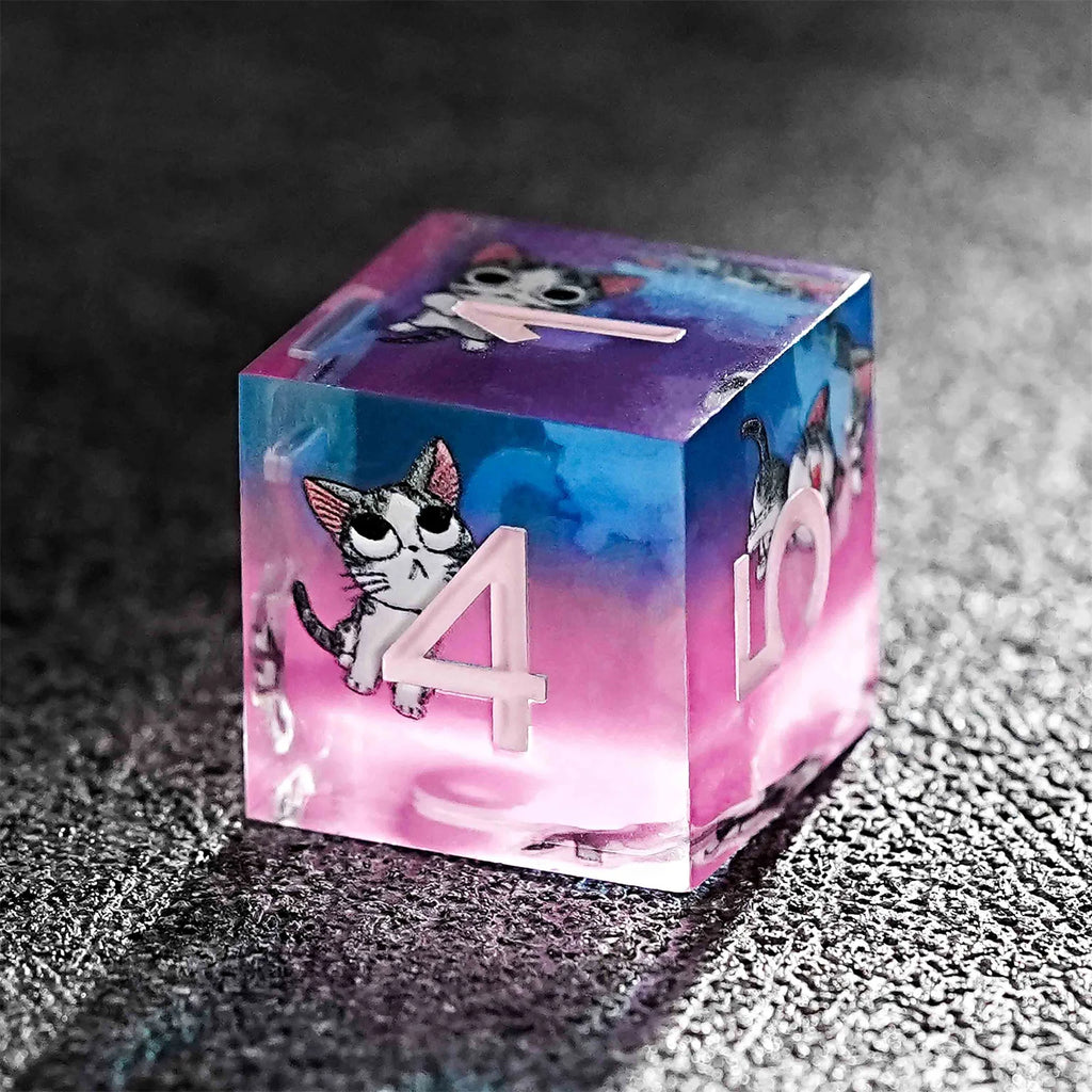 1-7pcs DND Milk White Solid Resin Black Kitten Smile Cat Dice Set Multi-sided Polyhedral Dice for D&D COC Role RPG Table Game