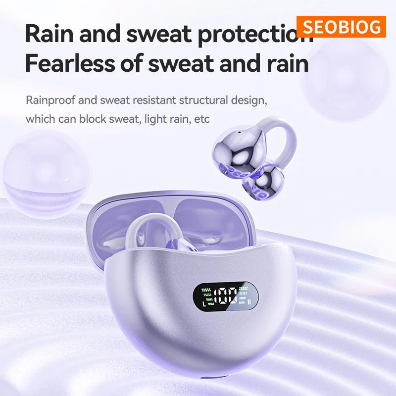 SEOBIOG Wireless Bluetooth Earbuds Bluetooth 5.4 Intelligent Noise Reduction Digital Power Display OWS Ear Clip Headphones