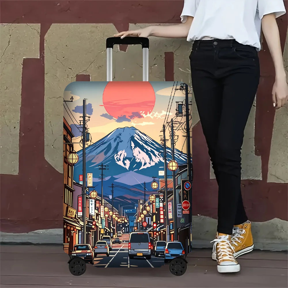 1 PC Vibrant Anime Style Japanese Sunset Print Luggage Cover for Luggage 18-32 Inches; Dust and Elastic Travel Accessories to