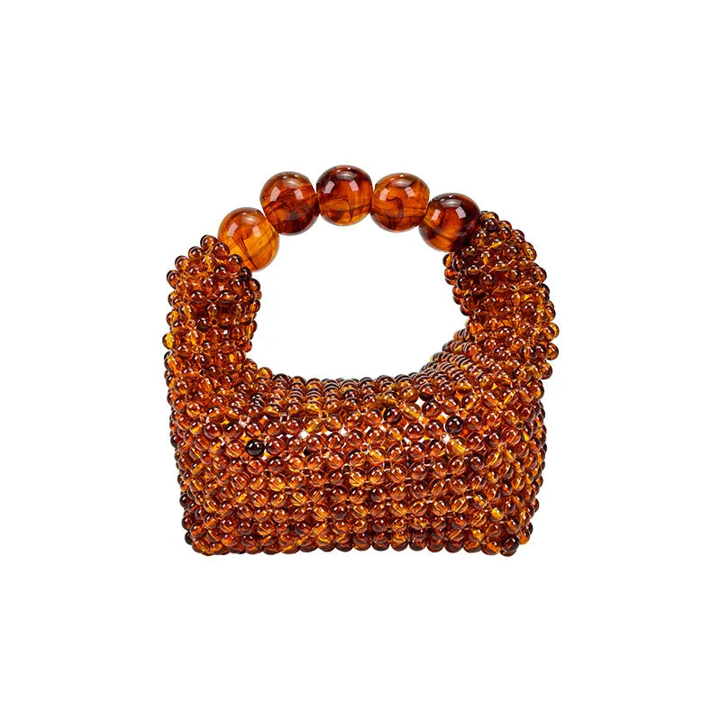Handmade Beaded Large Capacity Dumpling Shape Women's Fashion Handbag Party Bag Wind Amber Color Handheld Bag Carryall Tote