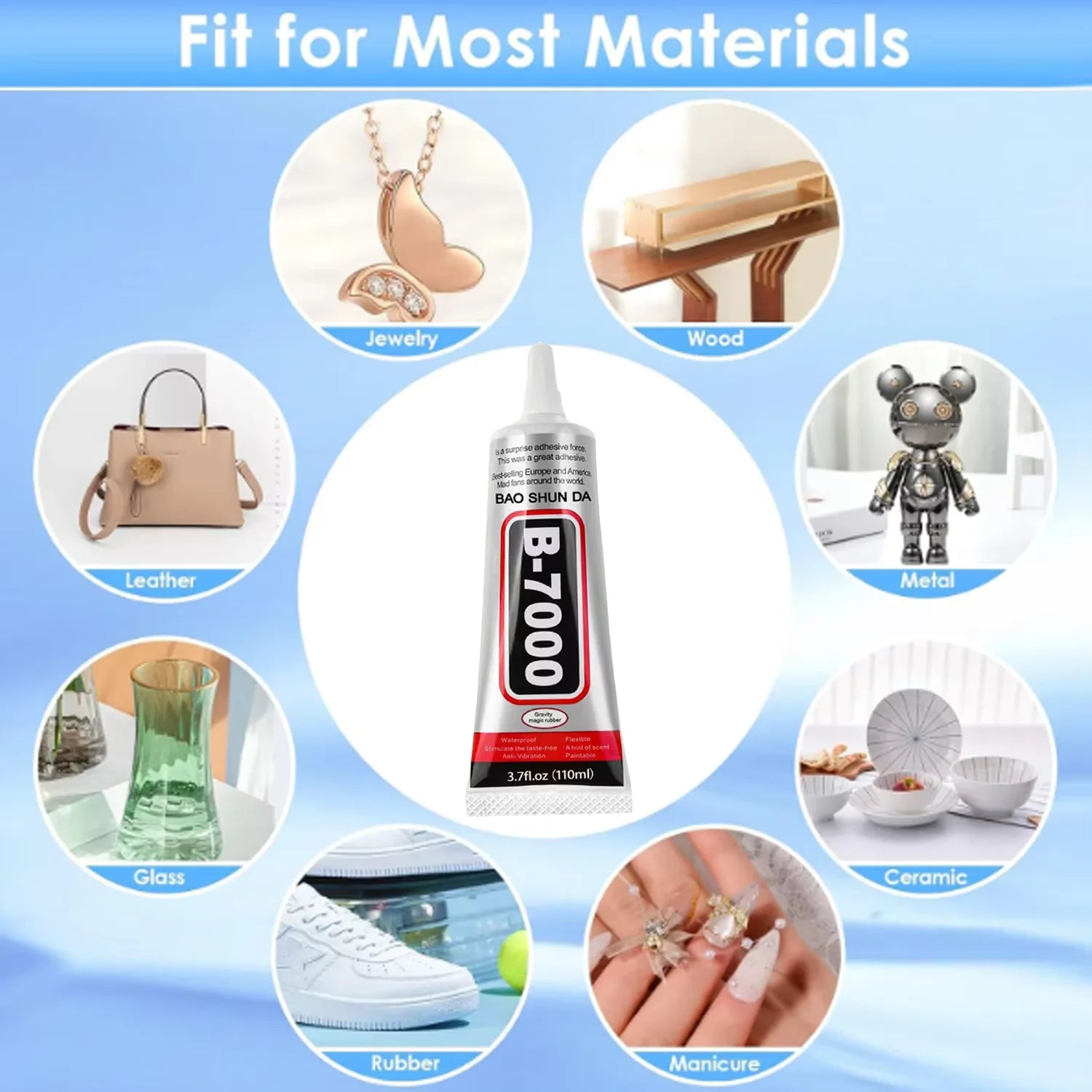 B7000 Jewelry Adhesive Liquid Ounce Transparent Adhesive - Used for rhinestones, mobile phone repairs, nail art, glass, jewelry.