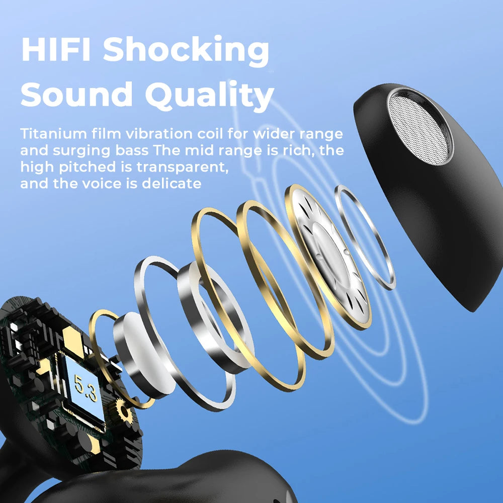 Wireless touch Bluetooth earphones 5.3 clip in ear game call noise reduction and comfortable music earphone charging compartment