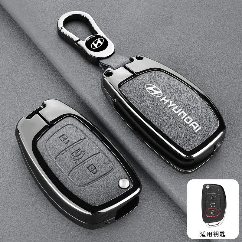 Zinc Alloy Leather Car Remote Key Case Cover For Hyundai Solaris Accent Tucson l10 l20 l30 IX35 Kia K2 K5 Rio Auto Accessories