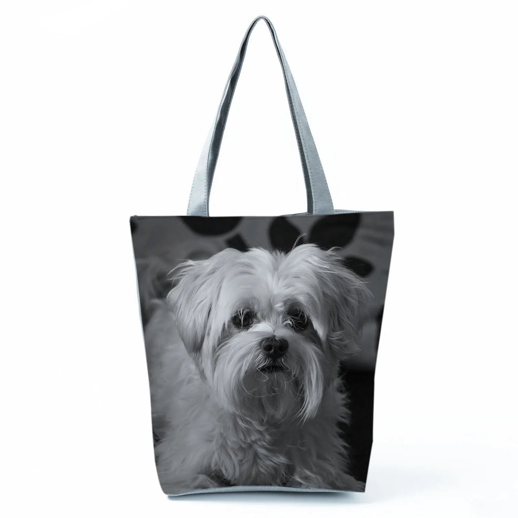 Cute Maltese Dogs Print Handbags Casual Women Shopping Bag Large Capacity Foldable Shoulder Bags Eco Reusable Travel Beach Totes