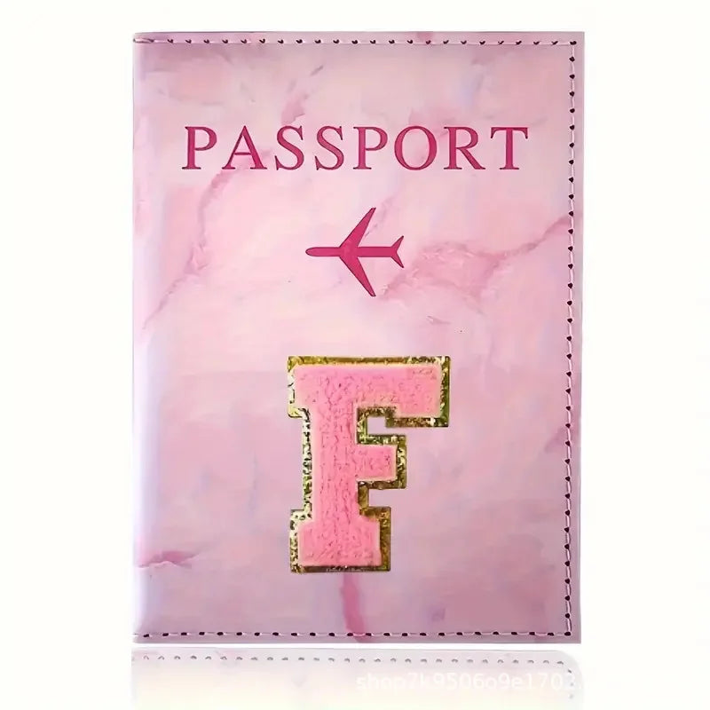 Pink PU Leather Passport Holder with Embroidery Label, Ticket & ID Credit Card Holder Cover, Travel Accessories