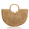 Large Capacity Summer Handmade Straw Weave Bags For Women Half-Round Rattan Woven Beach Bag Ladies Beach Wrapped Handbags Totes