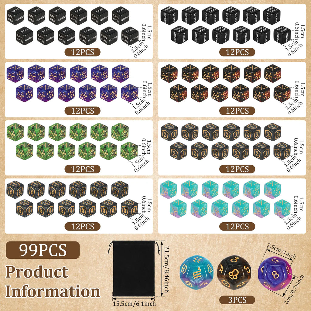 99/53Pcs Counter Dice Set Acrylic Plus and Minus Dice Set Keyword Counter Decora Portable Card Games Prop for Home Family Party