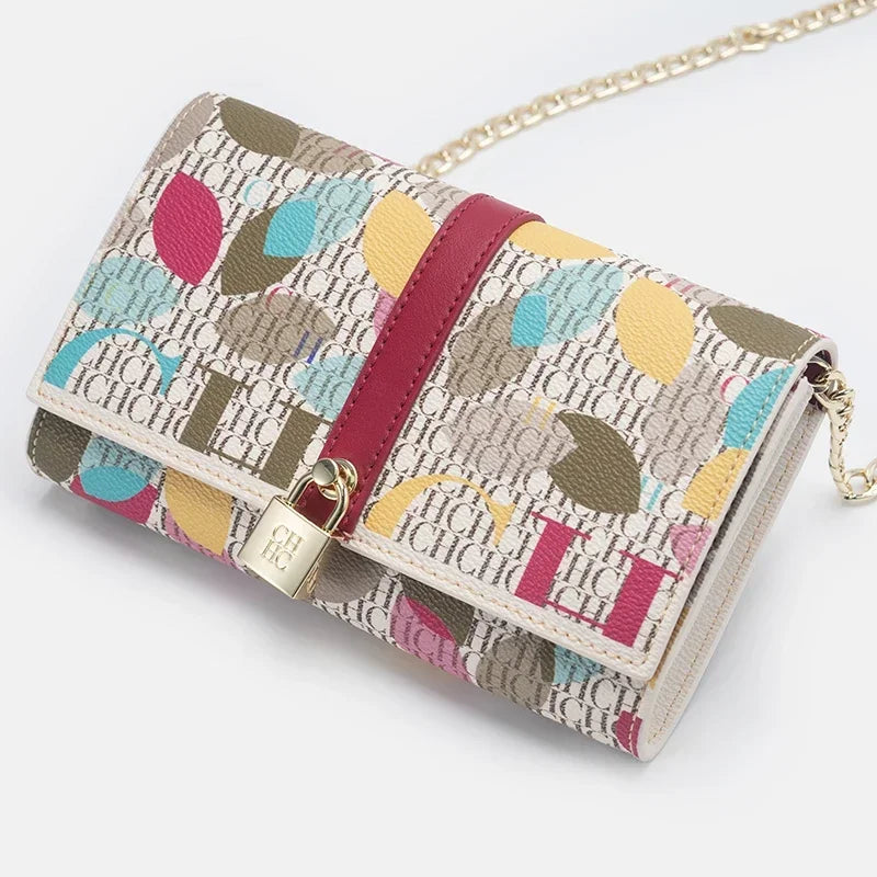 CH Ladies Shoulder Handbag Allover Camouflage Print Metal Chain Crossbody Purse Lock Closure Flap Female Evening Clutch Bag
