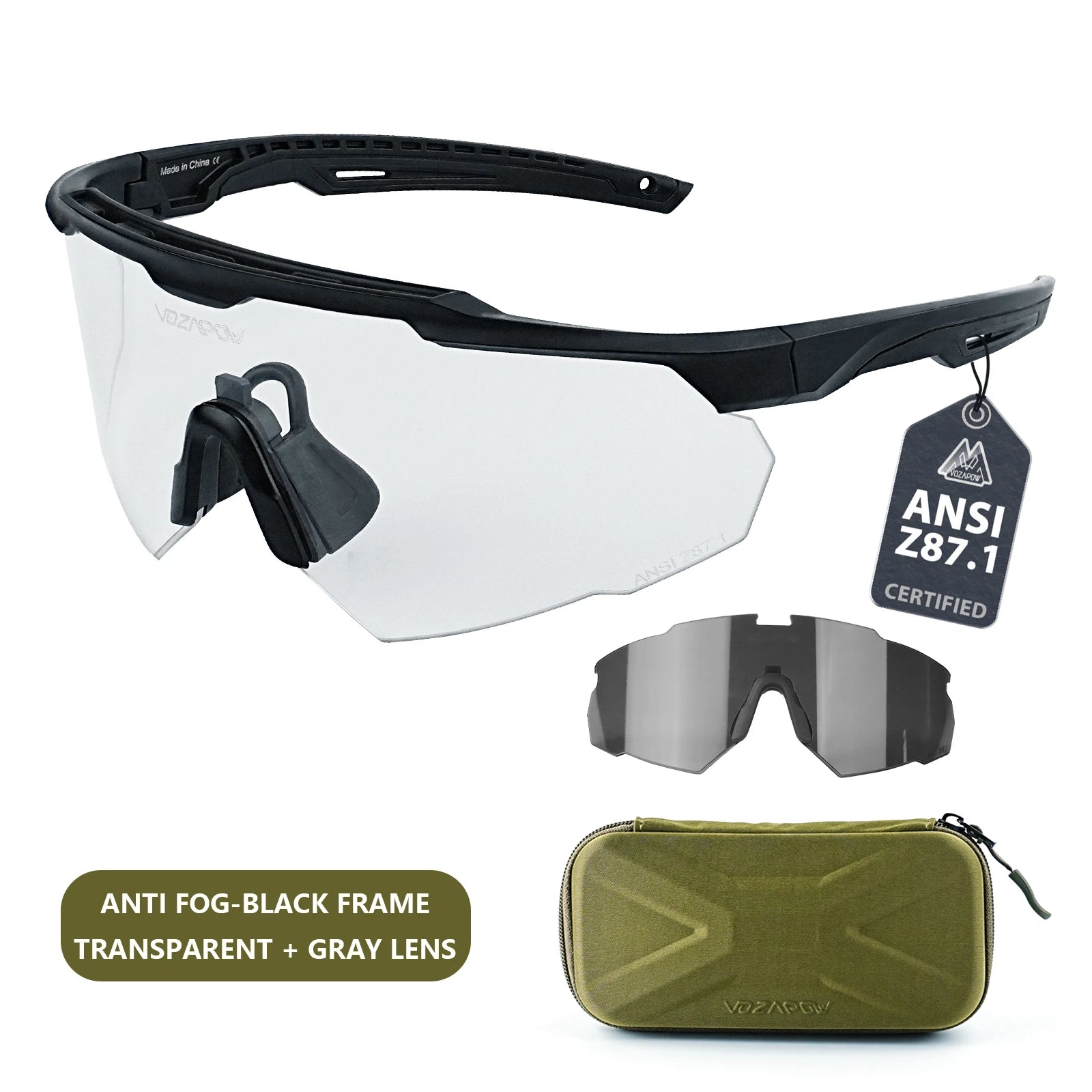 Vozapow Professional Shooting Glasses UV400 ANSI Z87.1 Safe Airsoft Tactical Goggles Anti Fog Mountaineering Fishing Sunglasses