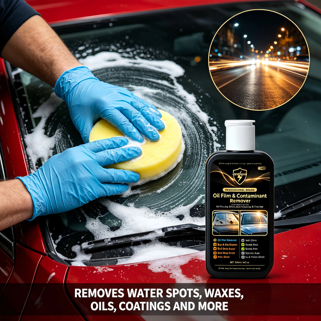 Powerful Oil Film Remover for Car Windshield – QIFENGHE 120ml Bug & Tree Sap Cleaner – Removes Bird Droppings, Insect Stains, Ro