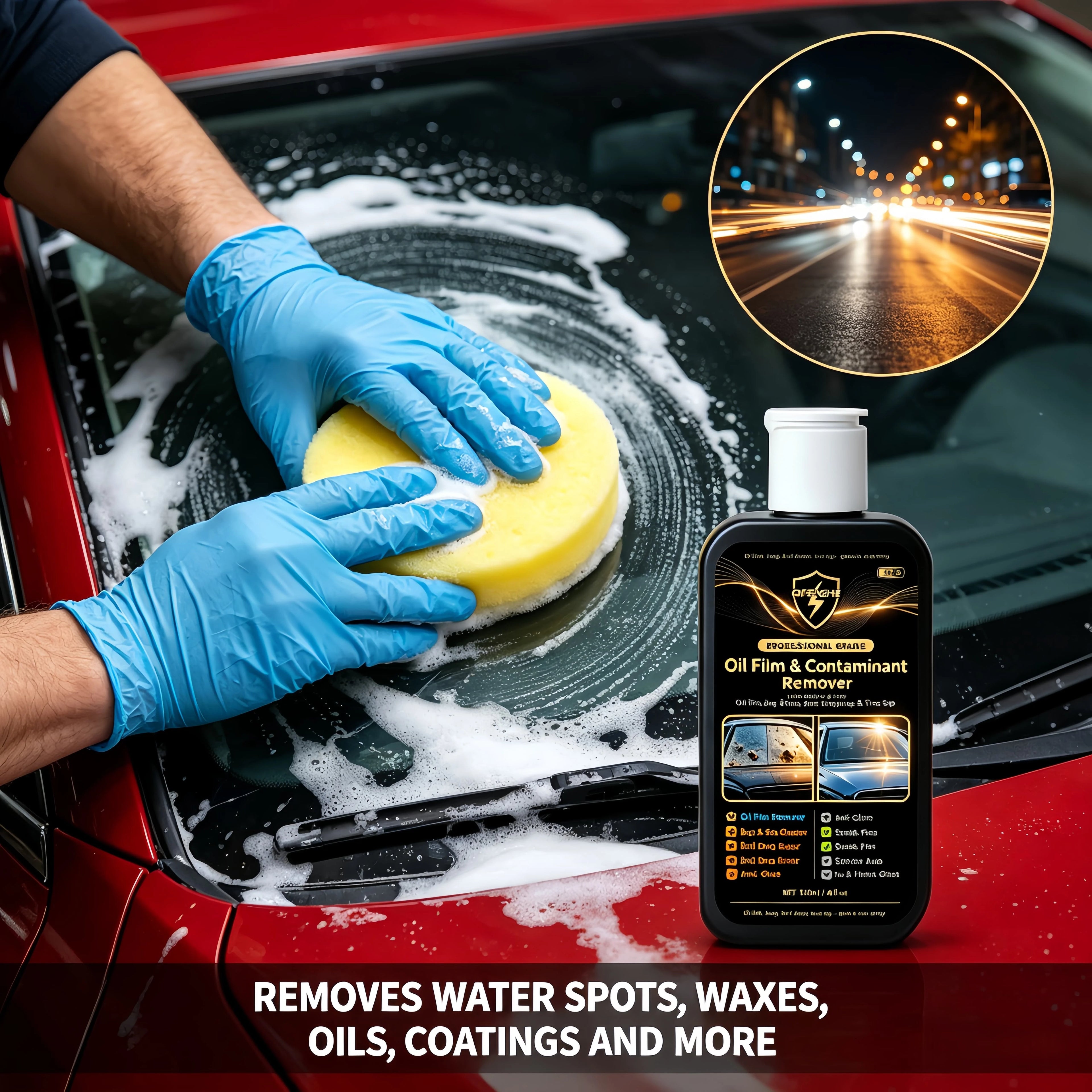 Powerful Oil Film Remover for Car Windshield – QIFENGHE 120ml Bug & Tree Sap Cleaner – Removes Bird Droppings, Insect Stains, Ro