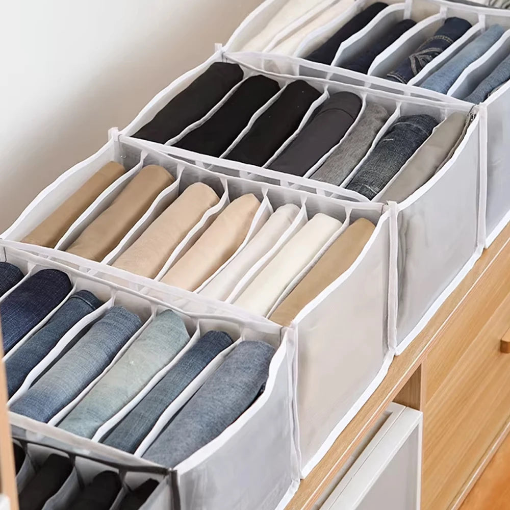 7 Grids Closet Clothes Storage Boxes Foldable Jeans Pants Storage Box Cabinet Drawer Organizer Jeans Socks Separation Organizer