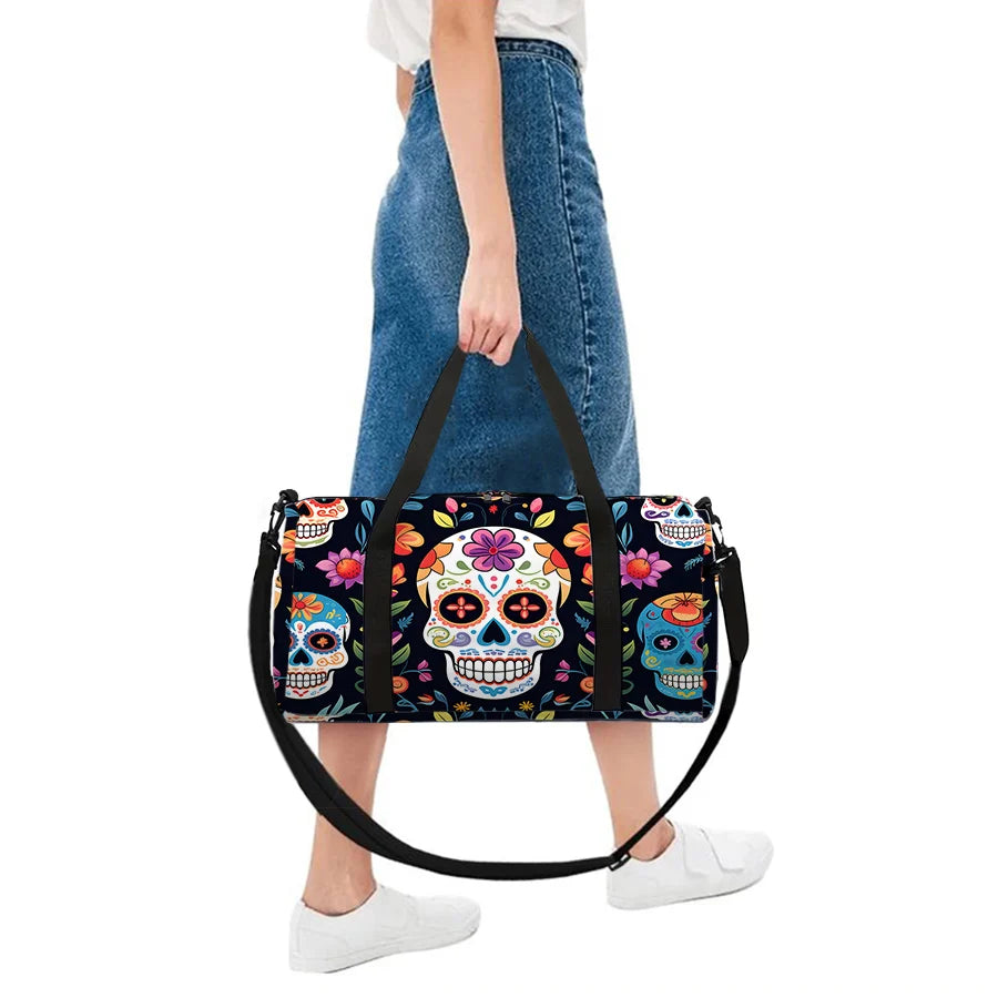 Colorful Skull Large Capacity Travel Duffels Bag for Boy/Girl Children Best Gift 2D Flat Cartoon Leisure Fitness Bag