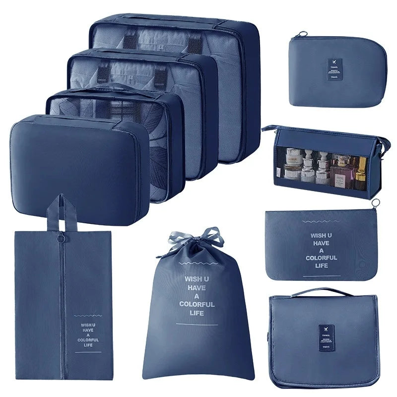 Travel Storage Bags Set 7/8/9/10-Piece Digital Toiletries Organizer Suitcase Packing Cubes for Clothes Shoes Clothes Tidy Pouch
