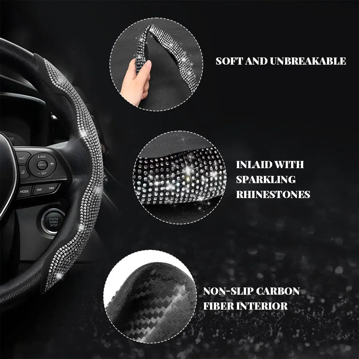Popular diamond-encrusted steering wheel buckle, fashionable sports, butterfly design, non-slip and wear-resistant design