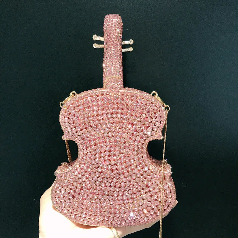 Amazing Luxury Pop Violin Crystal Evening Bag Party Handbag Diamond Clutch Bag Banquet Pouch Wedding Day Clutches