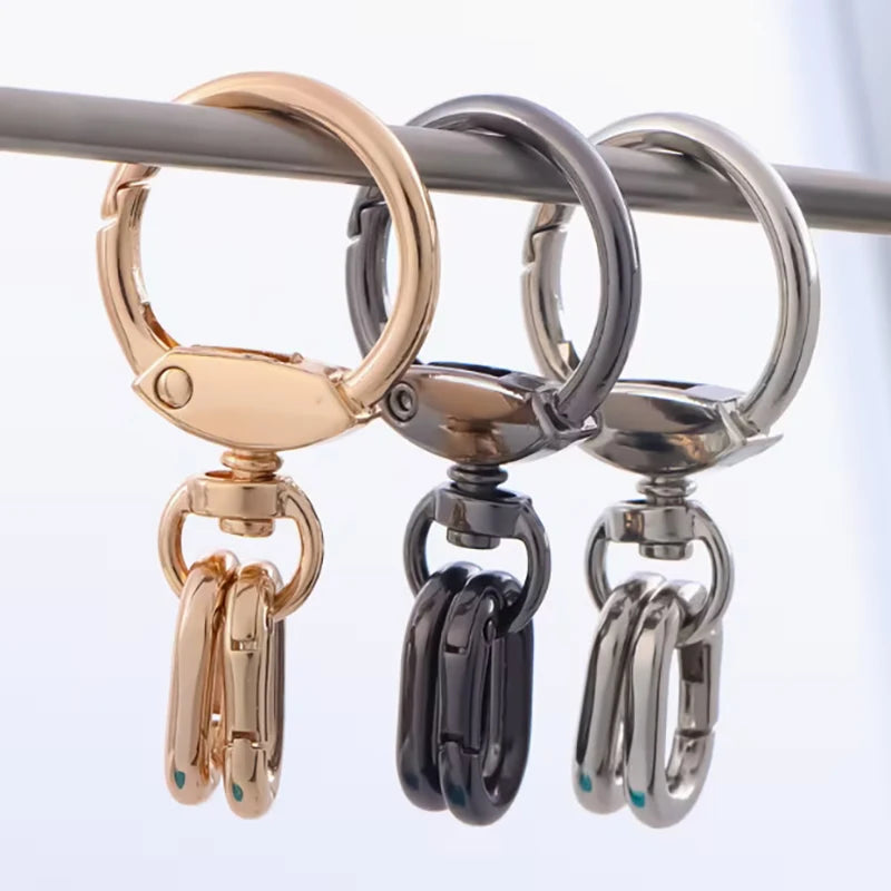 2Pcs Metal Keychain Clips with Double Carabiners Rotatable Lobster Clasps Open Hooks ID Badge Hooks Backpack Clips DIY Key Rings