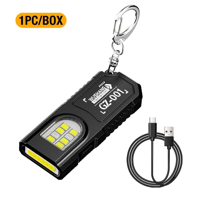 COB Keychain Light LED Flashlight USB-C Rechargeable Mini Handheld Flashlight Work Light with Bottle Opener for Outdoor Camping