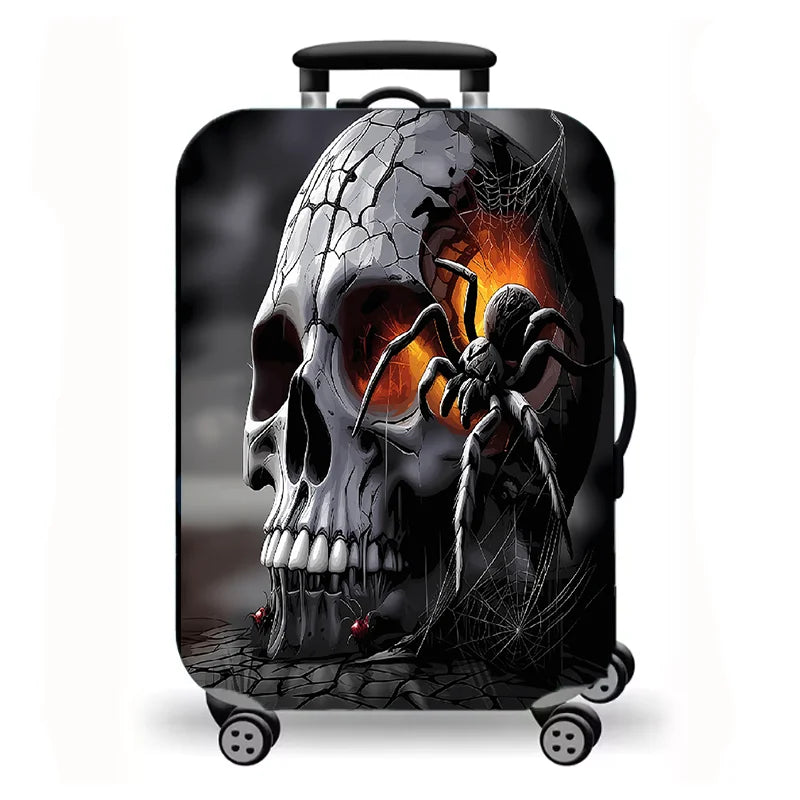 Luggage Cover, Gothic Skull Rose Print Stretch Suitcase Protector, Dark Halloween Horror Art Design for Travel