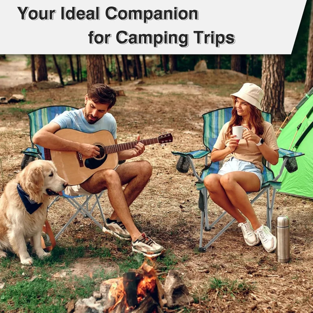 Portable Folding Outdoor Camping Chair with Arms Cup Holder Carry Bag