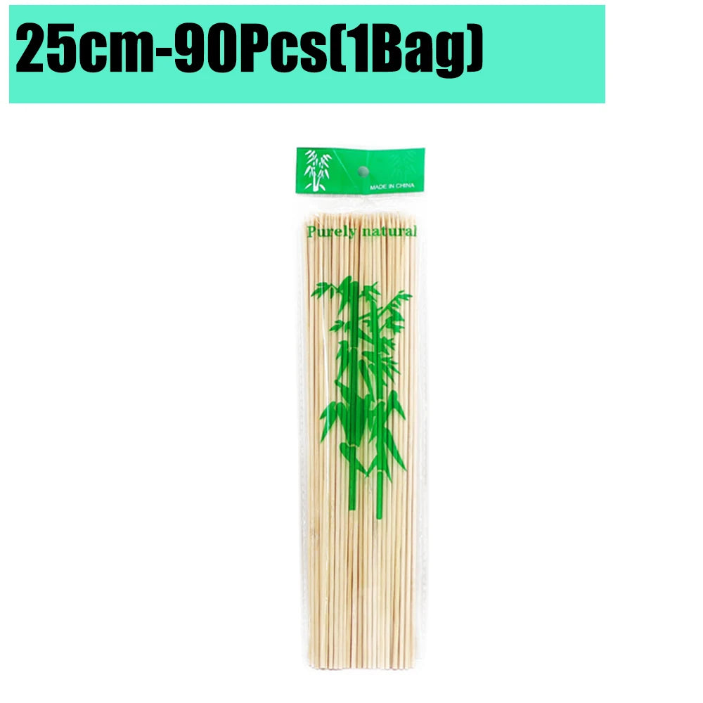 90-1350Pcs Disposable BBQ Bamboo Sticks 15/20/25/30cm for Grilling, Fruit, Kabob,BBQ, Barbecue, Kitchen, Camping, Outdoor