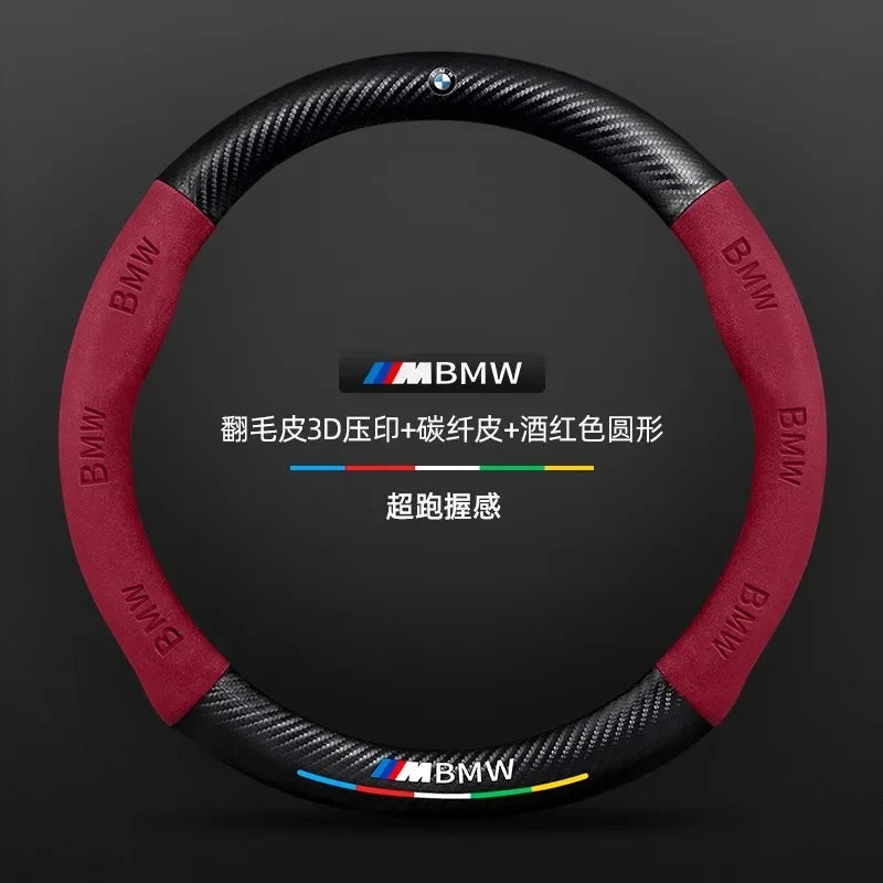 Car Carbon Fiber Suede Steering Wheel Cover For BMW M Power X3 X4 X5 X7 E36 E39 E46 E60 E65 E90 F10 F15 F20 F25 F30 G20 G30 G05