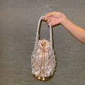 New Spring Summer Hollow Out Women Handbag Shiny Rhinestone Mesh Bag Bucket Shape Underarm Bag Trendy Shoulder Bags For Ladies