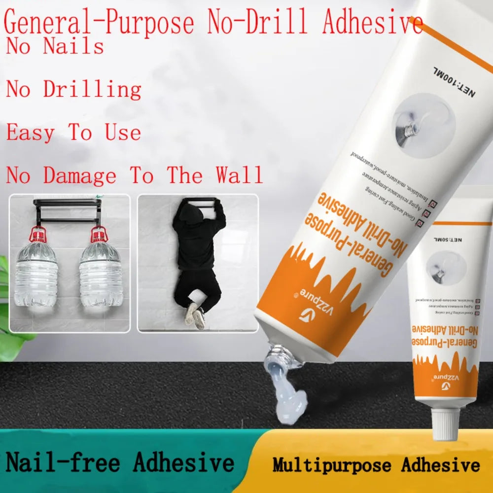 Nail-Free Adhesive No-Drill Glue - Strong No-Scratch Adhesive for Hooks & Shelves Towel Racks Daily Repair Glue Bonding Agent