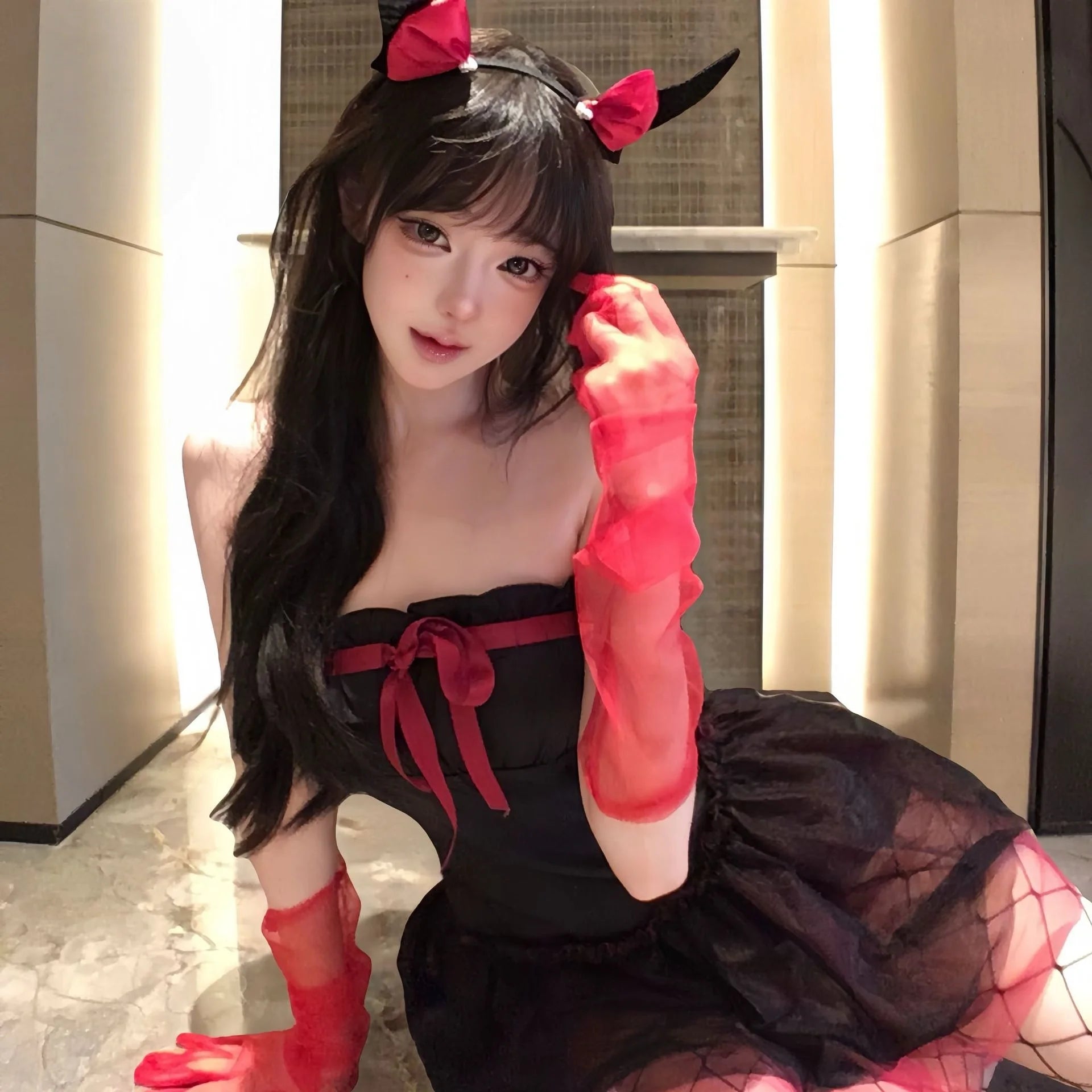 New Year's Outfit Bow Strapless Spicy Girl Suspender Dress Sexy Spicy Girl Lingerie Passionate Role-playing Halloween Set